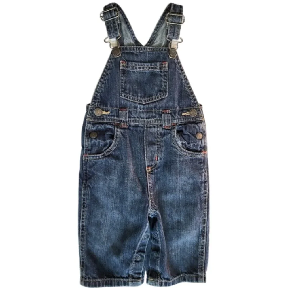 OLD NAVY Denim Blue Jean 100% Cotton Bib Overalls - Infant Boy's 6-12 Months